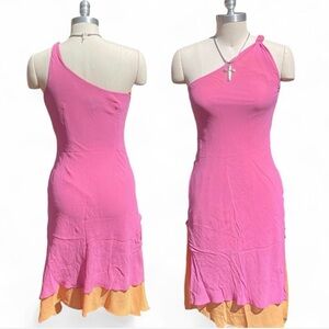 Y2K Express Pink and Orange Asymmetrical One Shoulder Dress